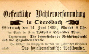 WT-Bekanntmachung von 1893: Die erste SPD-Versammlung auf dem Gebiet der heutigen Stadt Weilburg.